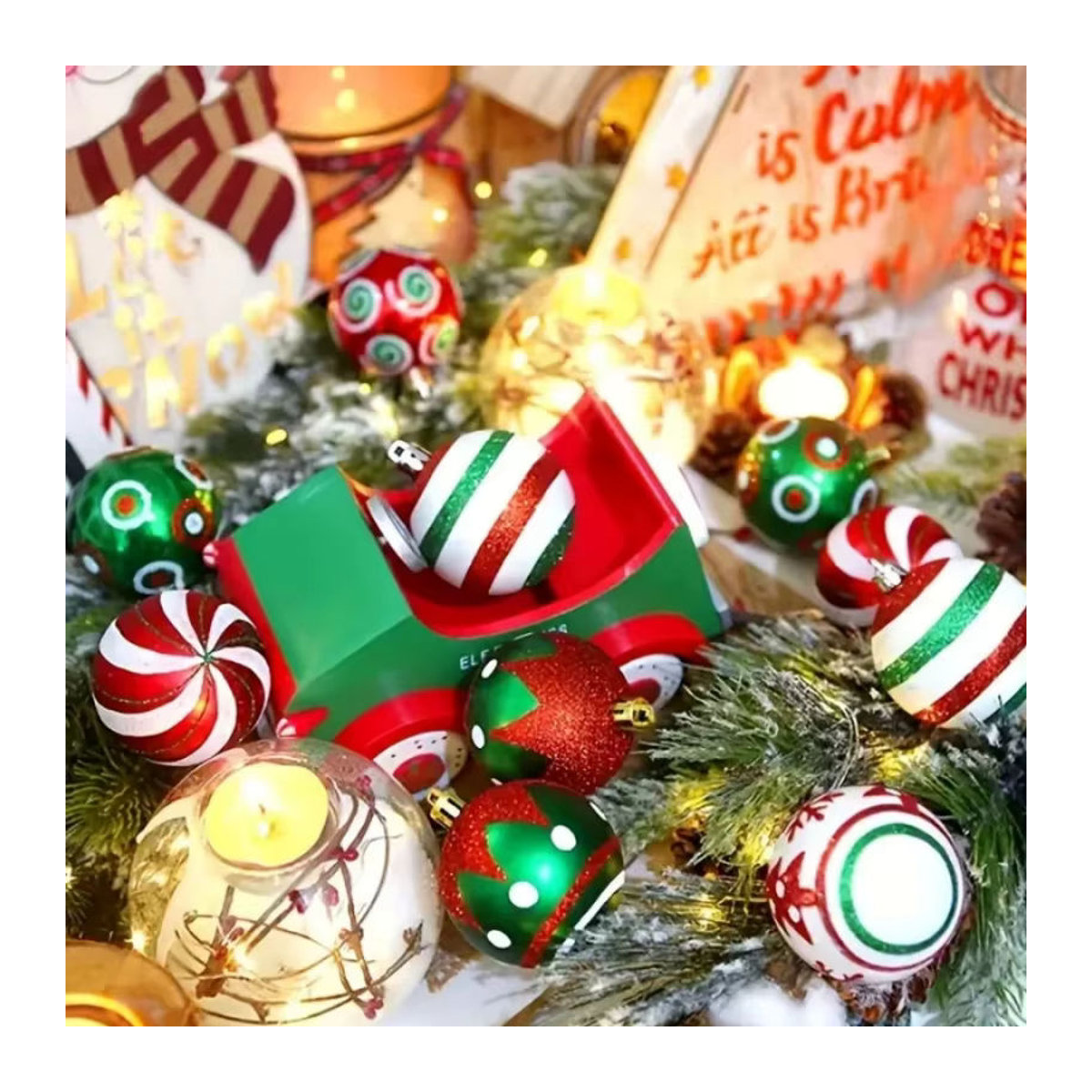 6er Set Weihnachtsbaum Kugeln aus Kunststoff als Hängeornamente mit abstrakten Mustern in Mehrfarbig - Bild 2