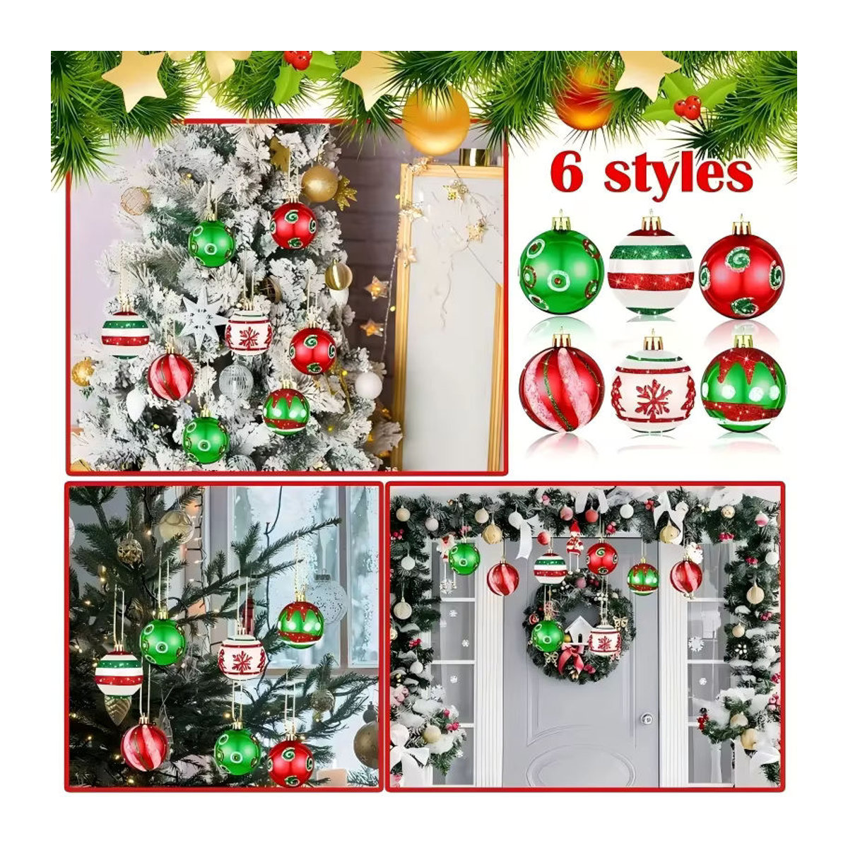 6er Set Weihnachtsbaum Kugeln aus Kunststoff als Hängeornamente mit abstrakten Mustern in Mehrfarbig - Bild 4
