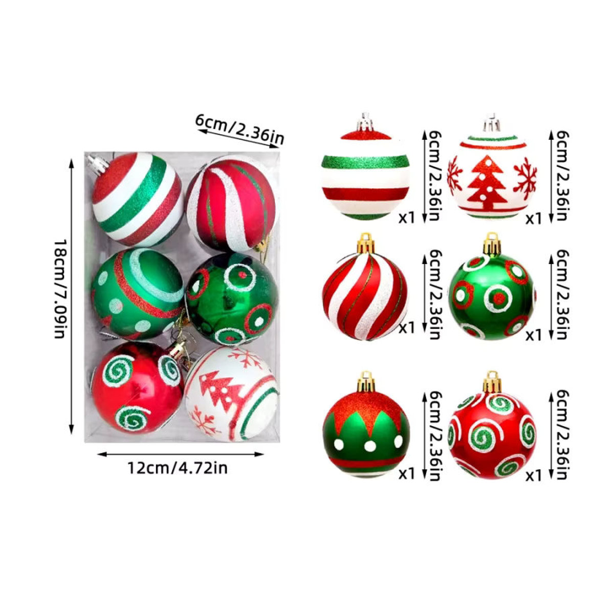 6er Set Weihnachtsbaum Kugeln aus Kunststoff als Hängeornamente mit abstrakten Mustern in Mehrfarbig - Bild 5
