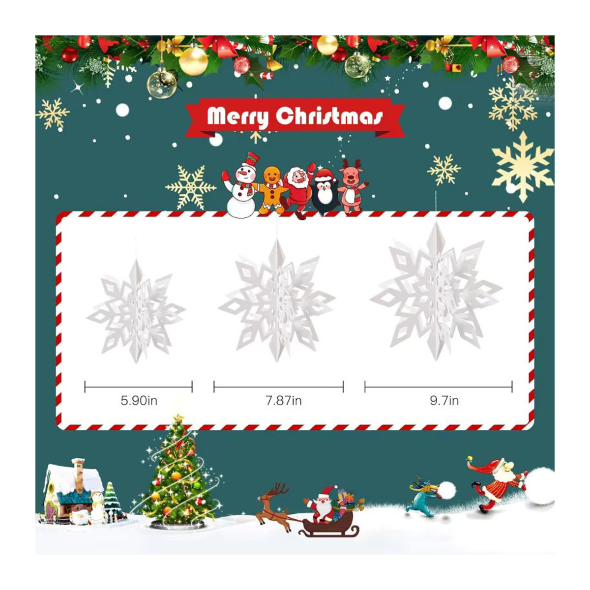 6er Set weiße 3D Schneeflocken aus Papier als hängende Weihnachtsdekoration - Bild 3