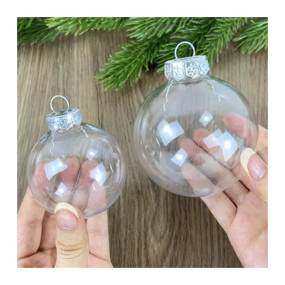 6er Set YONGSNOW Weihnachtskugeln transparent aus Kunststoff zum Befüllen, runde Hängeornamente für den Weihnachtsbaum - Bild 3