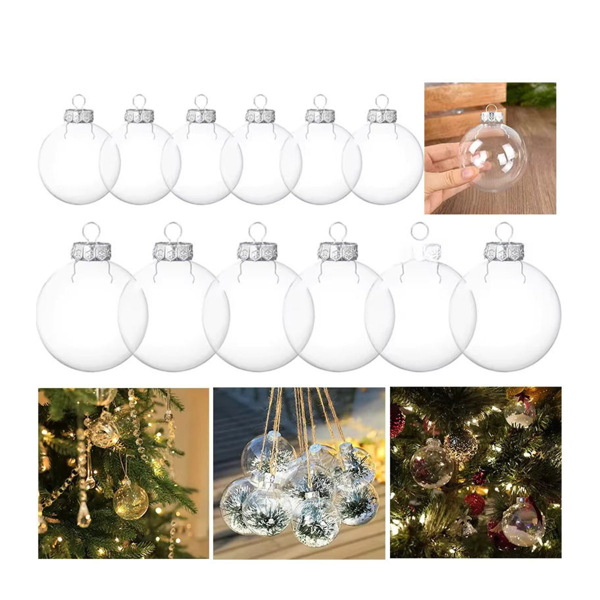 6er Set YONGSNOW Weihnachtskugeln transparent aus Kunststoff zum Befüllen, runde Hängeornamente für den Weihnachtsbaum - Bild 6