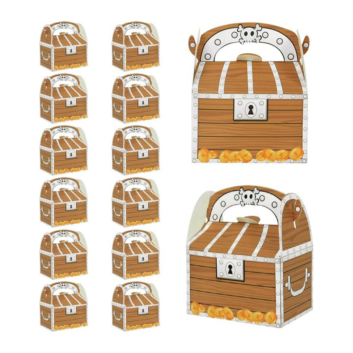 6er Set ZQNYCY Piratenschatz Leckerli-Truhen aus Papier in Braun für Kinder als Süßigkeiten-Geschenkbox für Halloween und Geburtstage - Bild 1