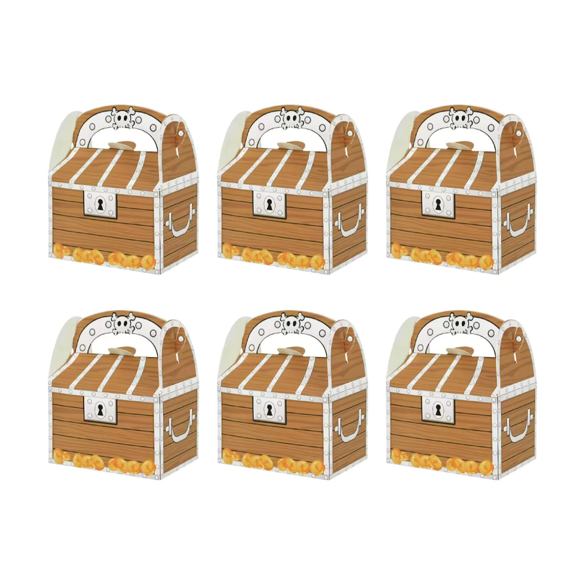 6er Set ZQNYCY Piratenschatz Leckerli-Truhen aus Papier in Braun für Kinder als Süßigkeiten-Geschenkbox für Halloween und Geburtstage - Bild 2
