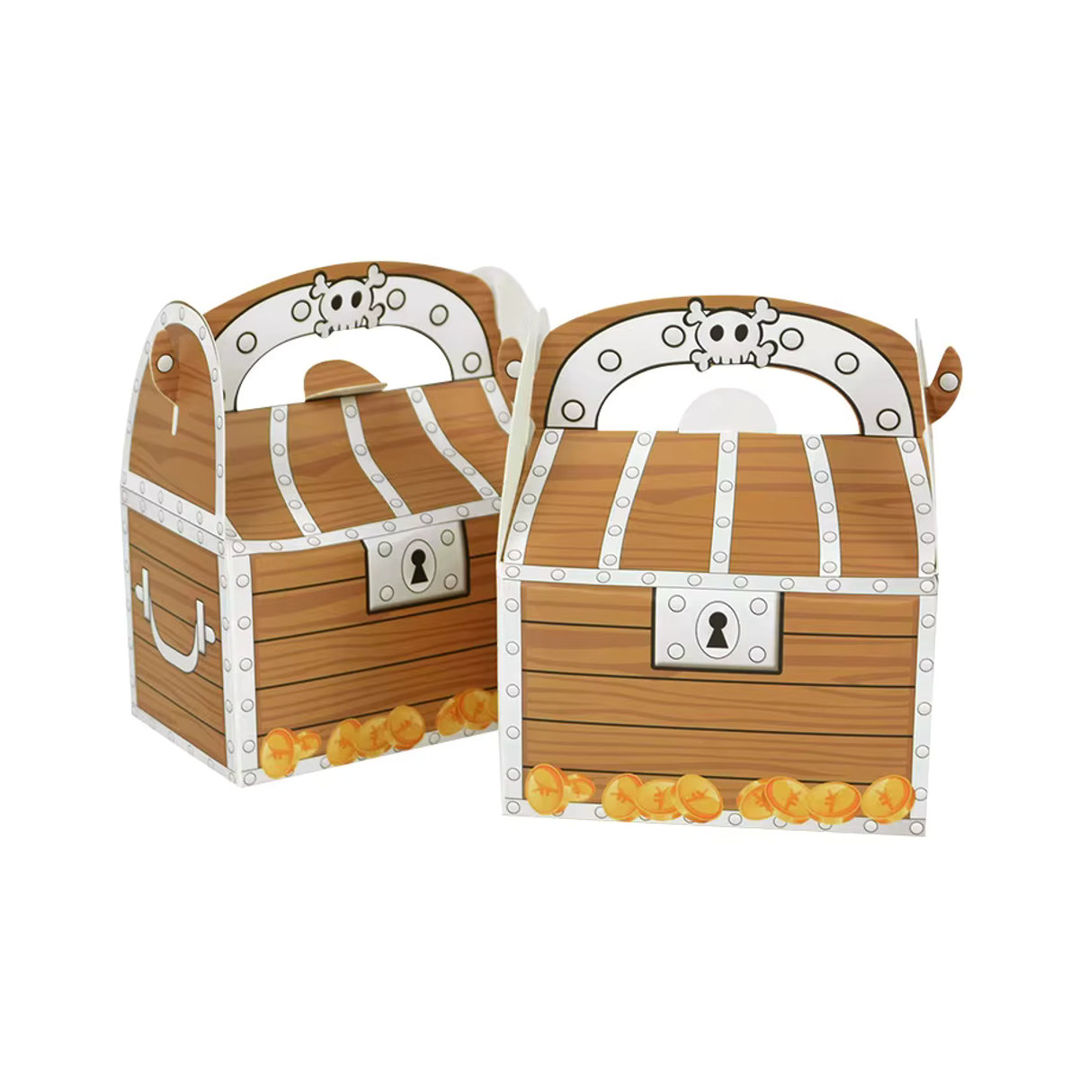 6er Set ZQNYCY Piratenschatz Leckerli-Truhen aus Papier in Braun für Kinder als Süßigkeiten-Geschenkbox für Halloween und Geburtstage - Bild 3