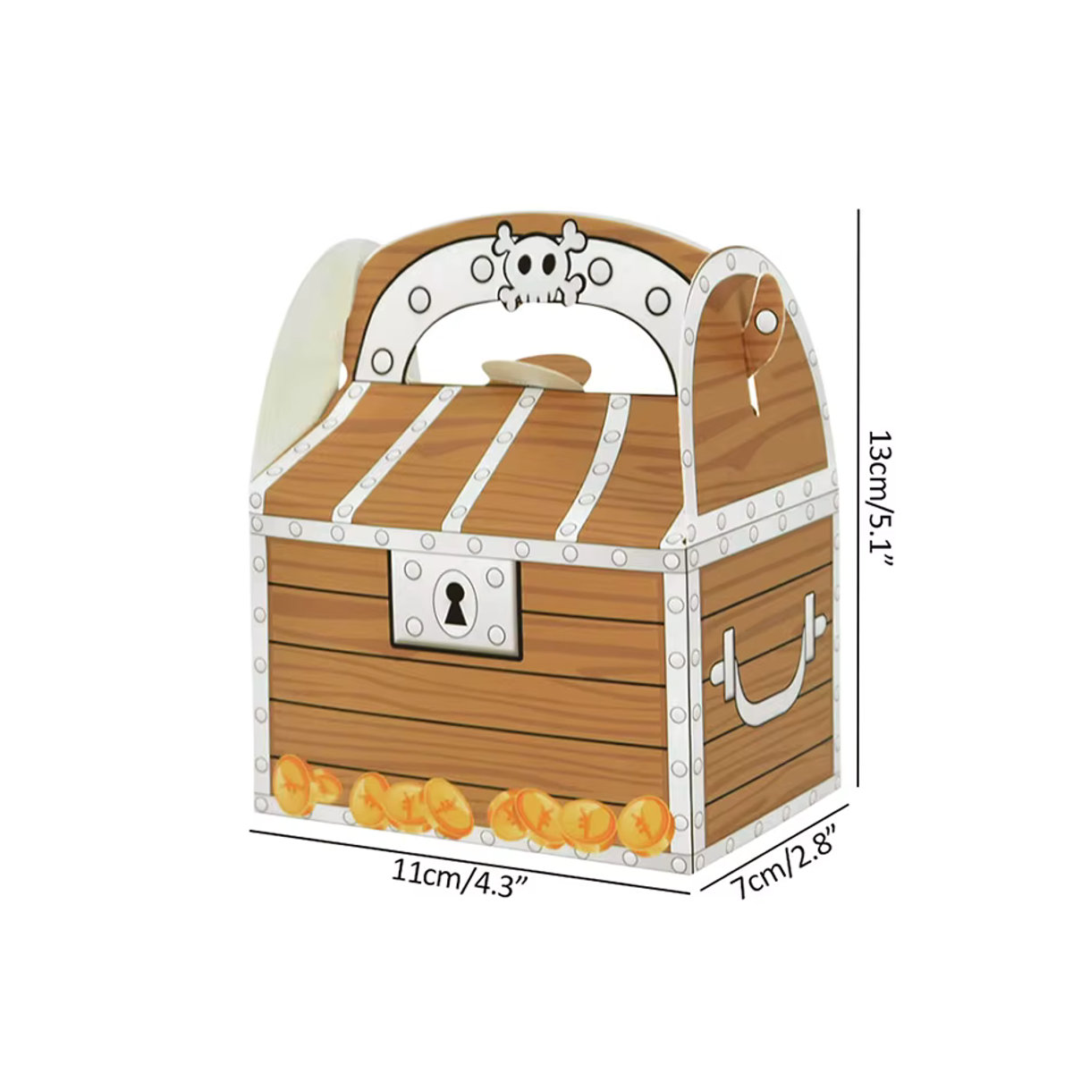 6er Set ZQNYCY Piratenschatz Leckerli-Truhen aus Papier in Braun für Kinder als Süßigkeiten-Geschenkbox für Halloween und Geburtstage - Bild 4