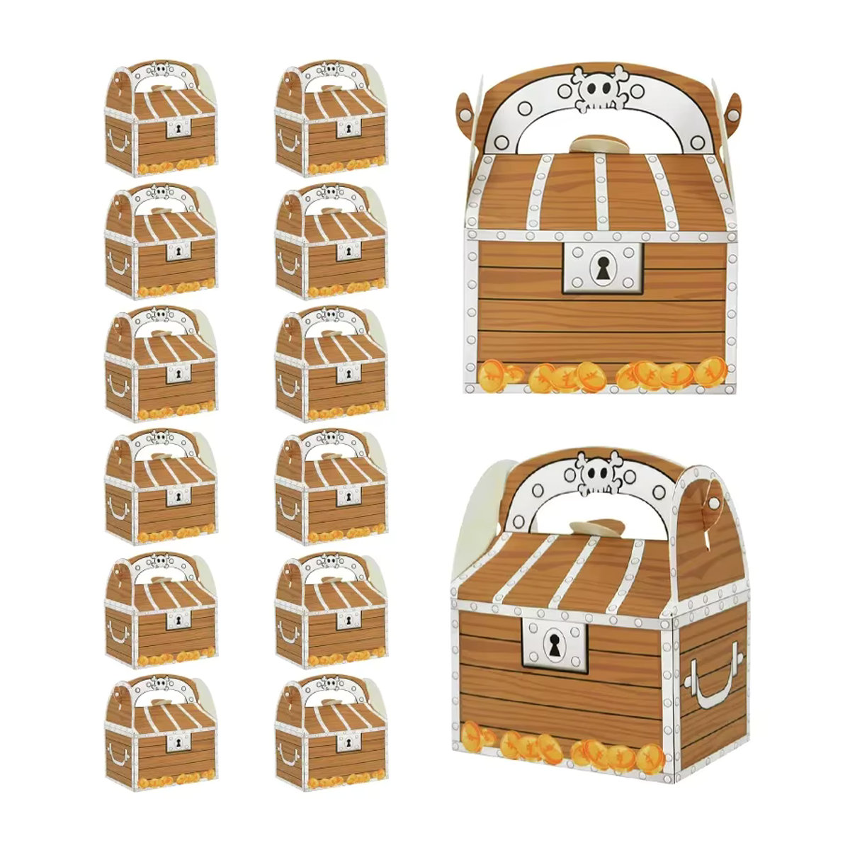 6er Set ZQNYCY Piratenschatz Leckerli-Truhen aus Papier in Braun für Kinder als Süßigkeiten-Geschenkbox für Halloween und Geburtstage - Bild 7