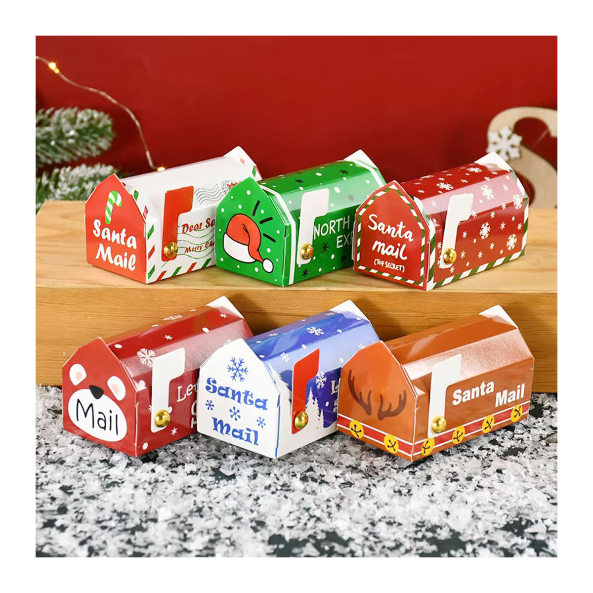 6er Set ZQNYCY Weihnachts Briefkasten Geschenkboxen aus Papier mit Santa und Rentier Muster in Mehrfarbig - Bild 3