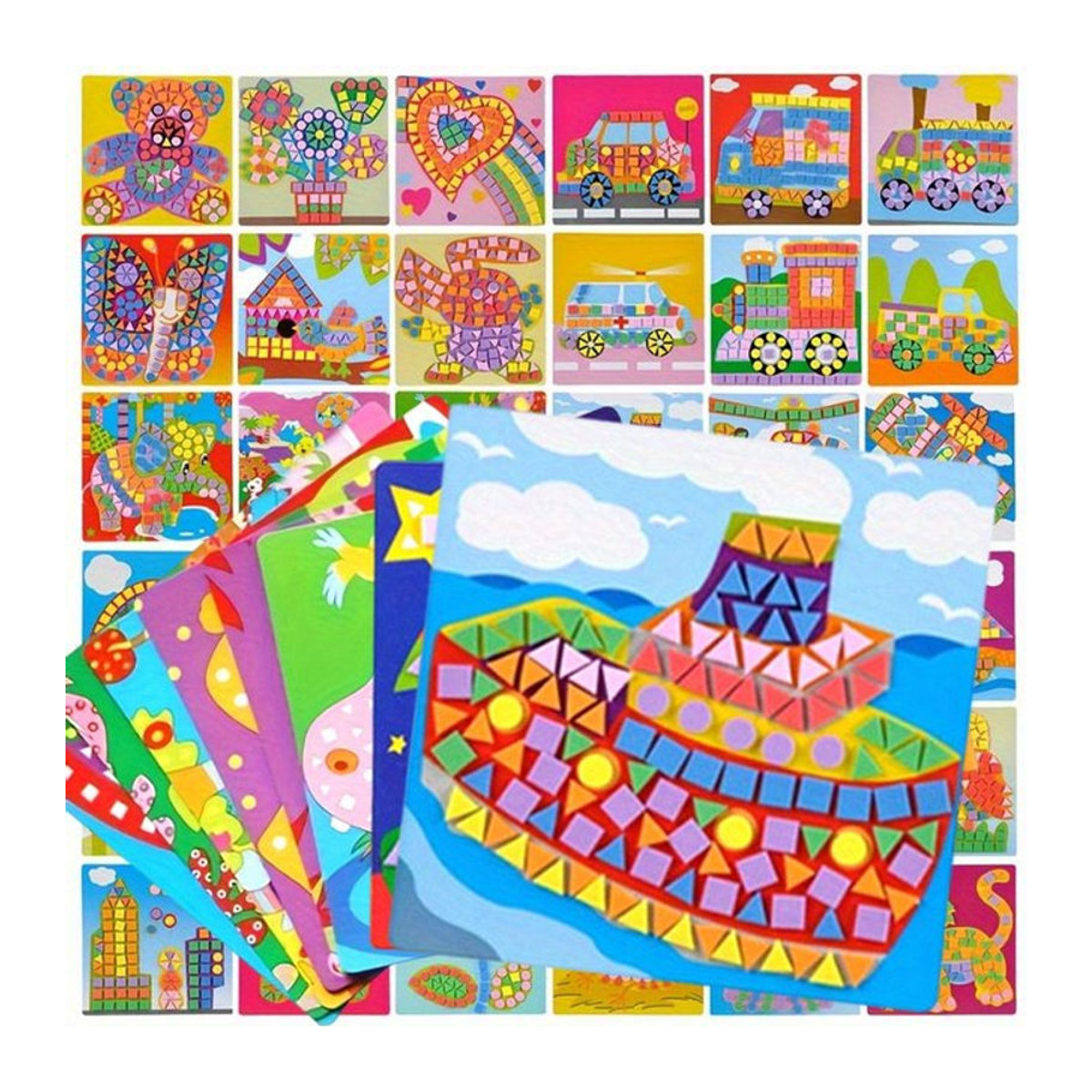 6er Set ZSY 3D EVA Mosaik Puzzles mit Cartoon Motiven wie Flugzeug, Auto und Tieren für Kinder zur Wanddekoration, Mehrfarbig - Bild 1