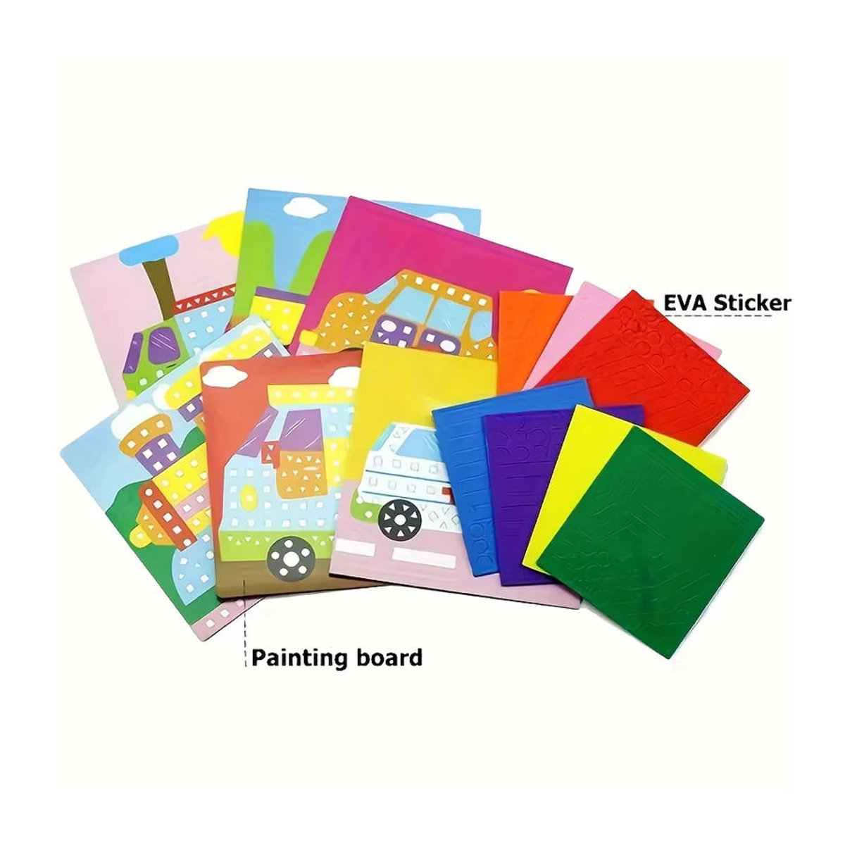 6er Set ZSY 3D EVA Mosaik Puzzles mit Cartoon Motiven wie Flugzeug, Auto und Tieren für Kinder zur Wanddekoration, Mehrfarbig - Bild 3