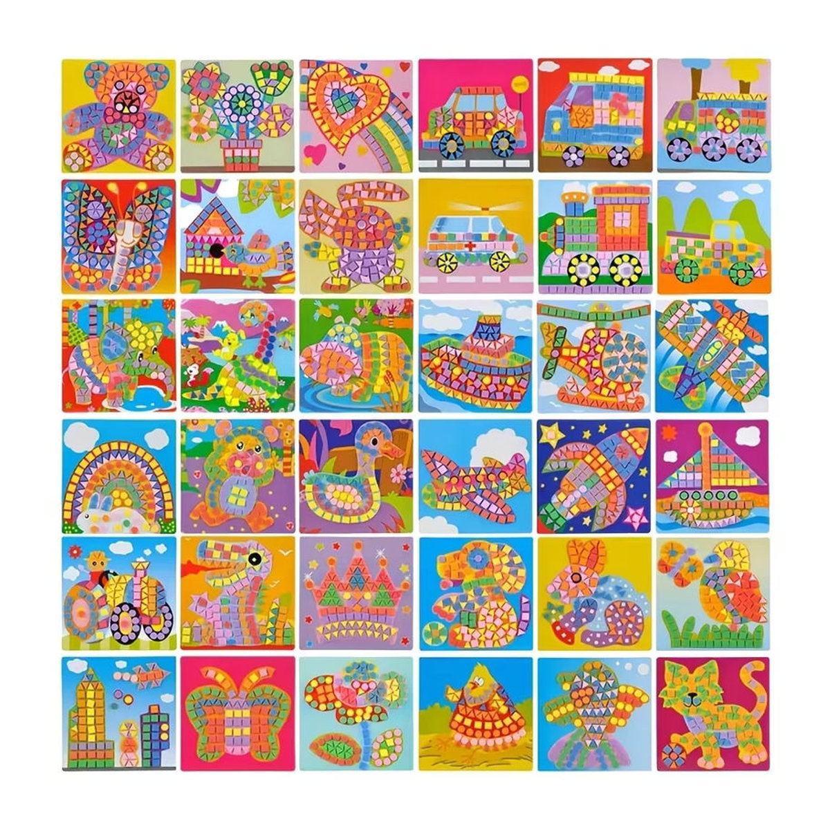 6er Set ZSY 3D EVA Mosaik Puzzles mit Cartoon Motiven wie Flugzeug, Auto und Tieren für Kinder zur Wanddekoration, Mehrfarbig - Bild 4