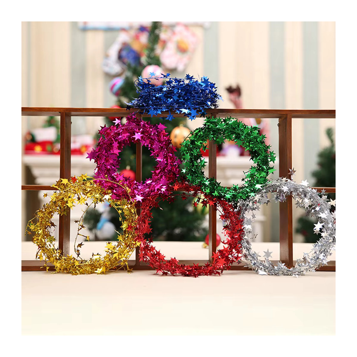 7,5 m Weihnachts-Girlande mit Sternen in Gold und Silber aus Metall und Rattan zur Dekoration deines Weihnachtsbaums - Bild 4
