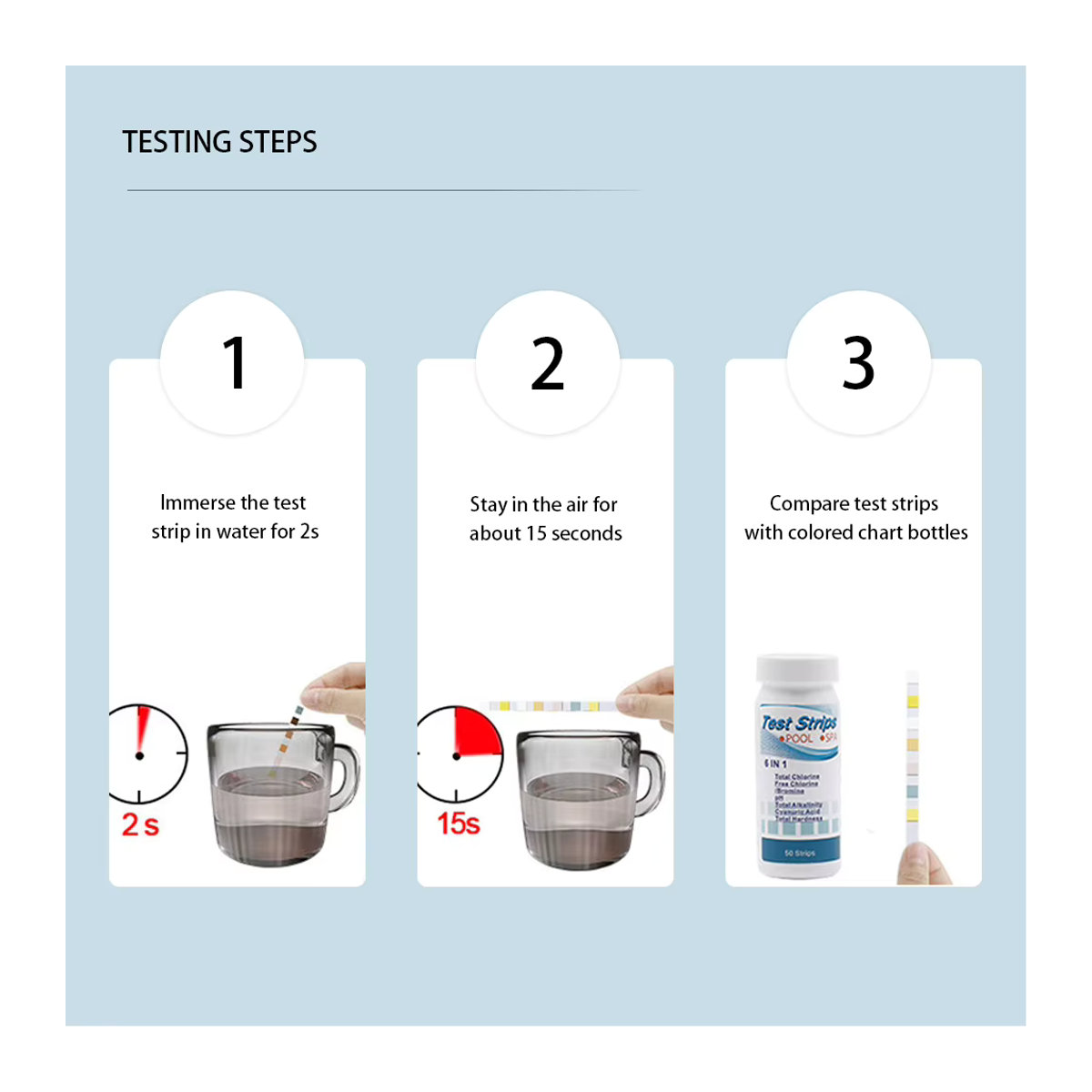 7 in 1 Wassertest PH-Streifen zur Messung von Restchlor, Alkalität und Härte in Weiß (50 oder 100 Stück) - Bild 3