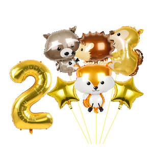 7 Stück Goldene Folienballons mit Waldtieren Eichhörnchen Igel und Fuchs für Kindergeburtstag und Wald Party Dekoration, Durchmesser: 81,28 cm
