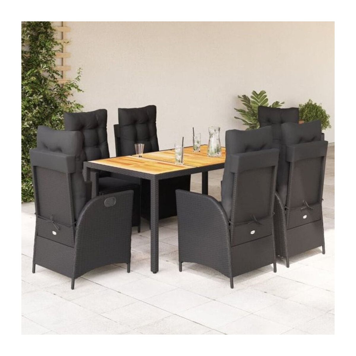 7-teilige Garten-Essgruppe aus Poly-Rattan mit Kissen in Schwarz von Vidaxl - Bild 1