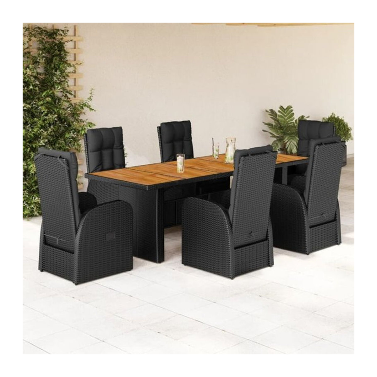 7-teilige Garten-Essgruppe aus Poly-Rattan mit Kissen in Schwarz von Vidaxl - Bild 1