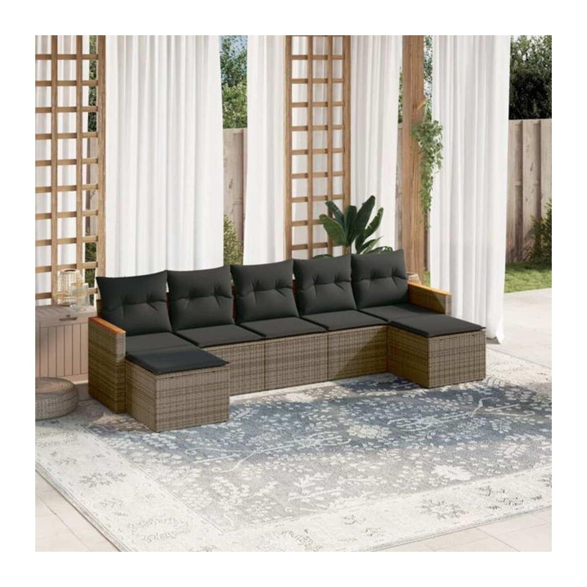 7-teilige Garten-Sofagarnitur aus Poly-Rattan mit Kissen in Grau von vidaxl - Bild 1