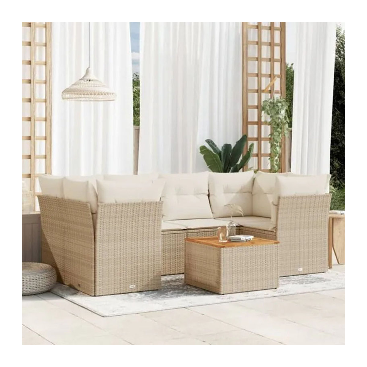 7-teilige Garten-Sofagarnitur aus Polyrattan mit Kissen in Beige von Vidaxl - Bild 1