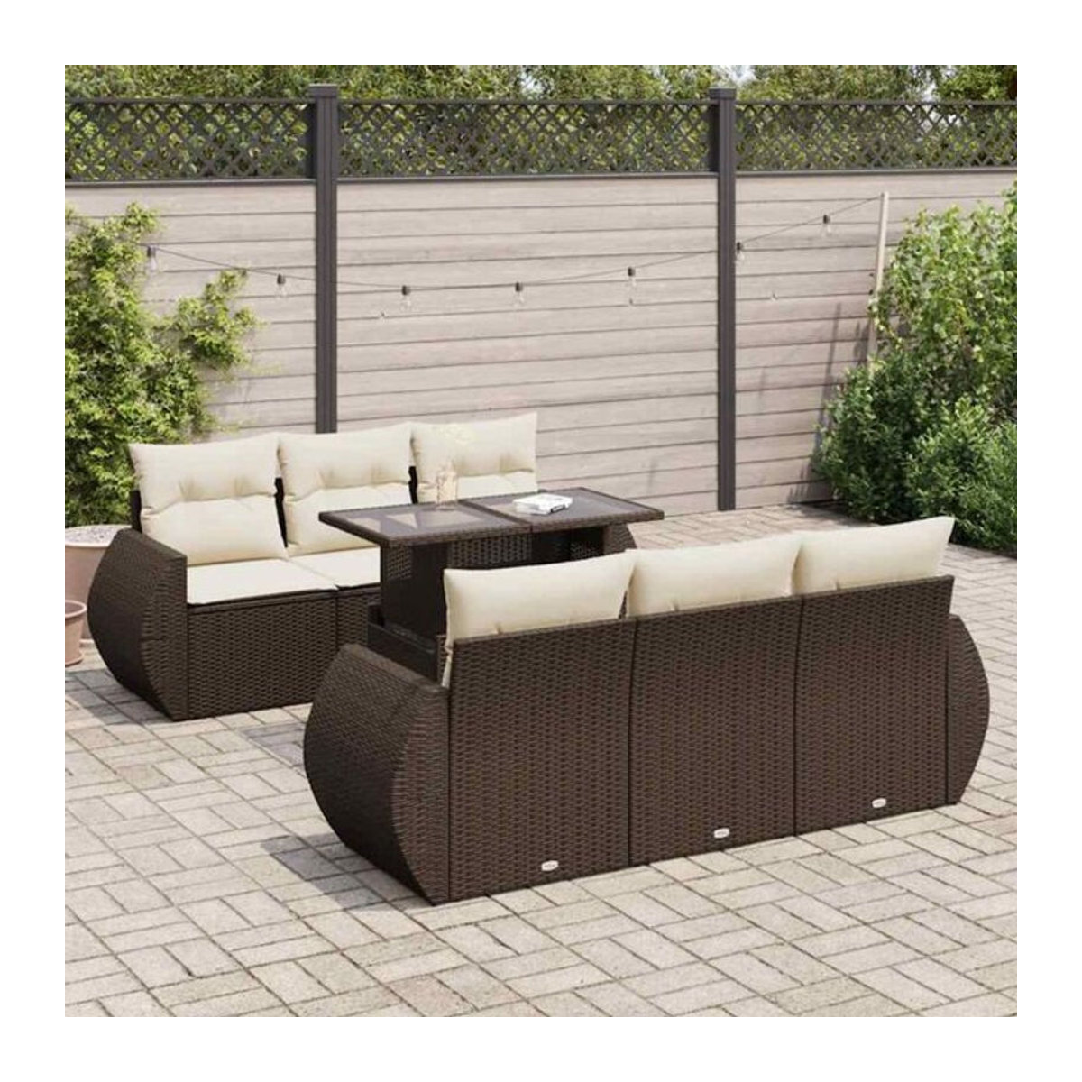 7-teilige Garten-Sofagarnitur aus Polyrattan mit Kissen in Braun und Beige von vidaxl - Bild 1