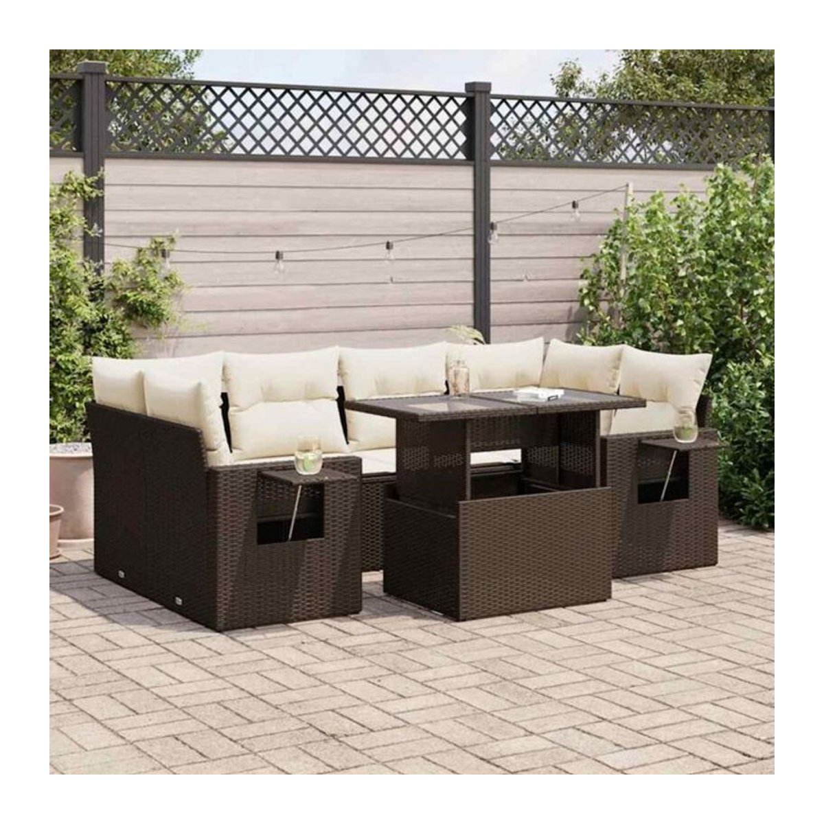 7-teilige Garten-Sofagarnitur aus Polyrattan mit Kissen in Braun von vidaxl - Bild 1