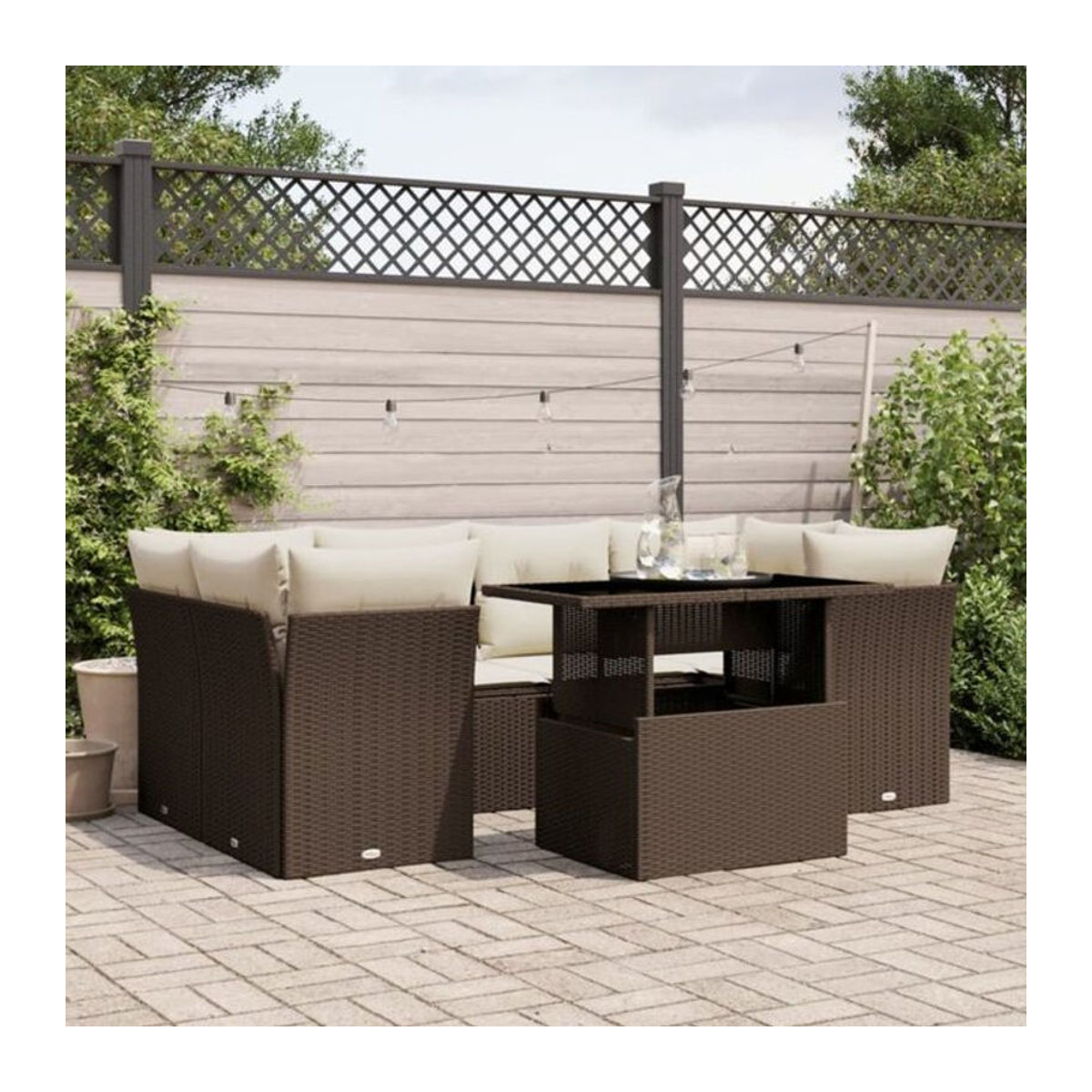 7-teilige Garten-Sofagarnitur aus Polyrattan mit Kissen in Braun von vidaxl - Bild 1