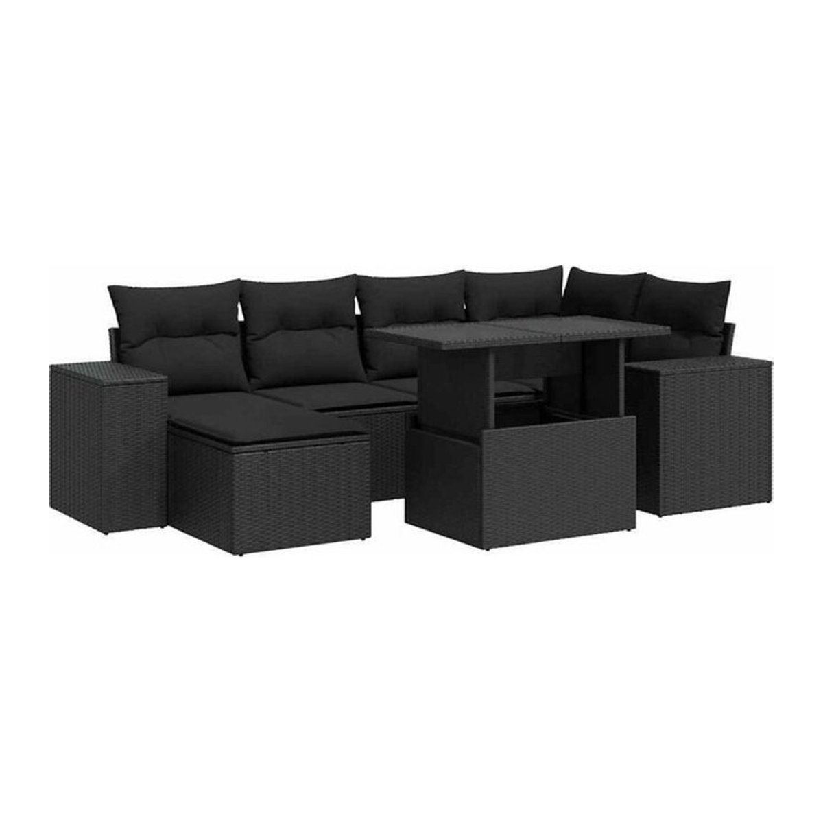 7-teilige Garten-Sofagarnitur aus Polyrattan mit Kissen in Schwarz von vidaxl - Bild 1