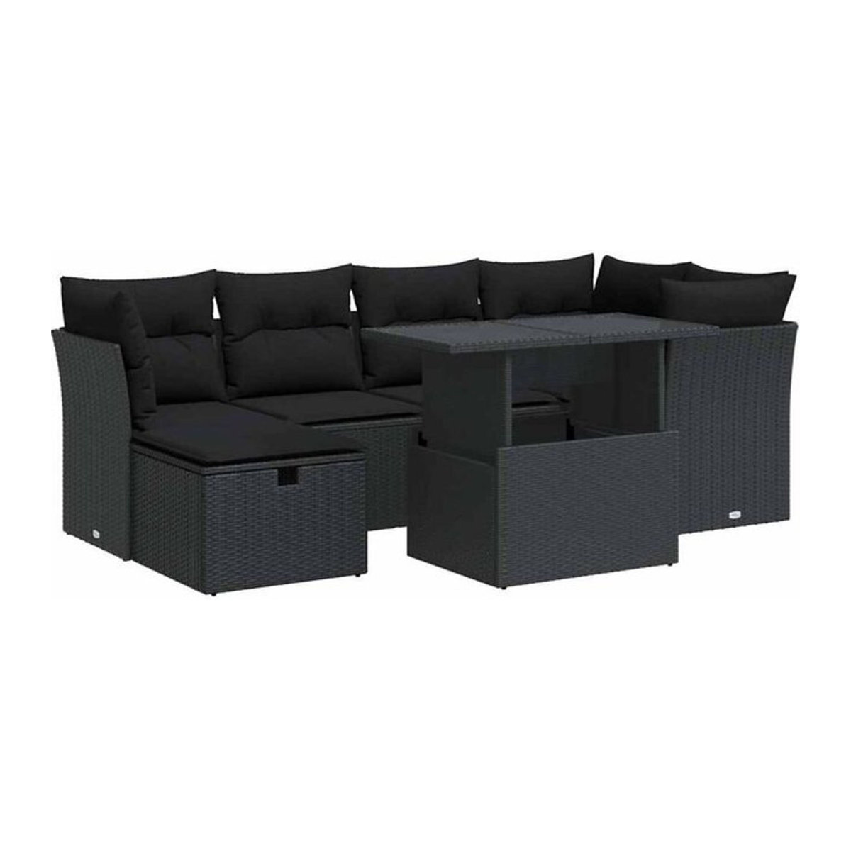 7-teilige Garten-Sofagarnitur aus Polyrattan mit Kissen in Schwarz von vidaxl - Bild 1