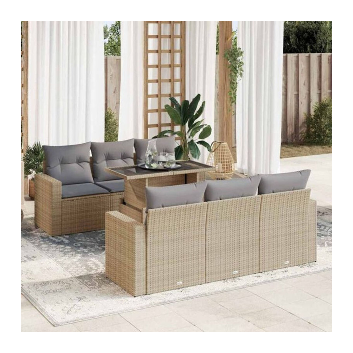 7-teilige Garten-Sofagarnitur mit Kissen aus Polyrattan in Beige von Vidaxl - Bild 1