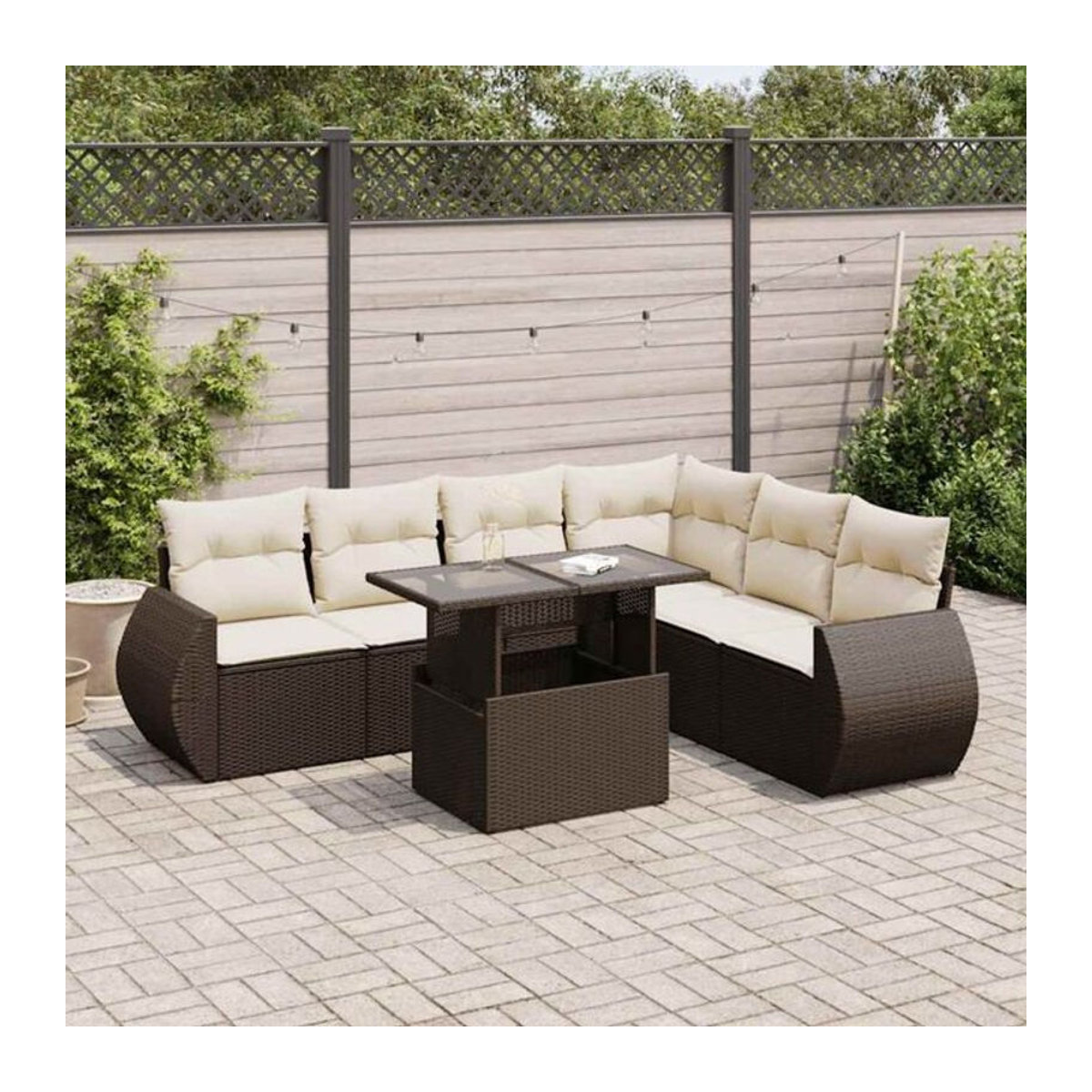 7-teilige Garten-Sofagarnitur mit Kissen aus Polyrattan in Braun von VIDAXL - Bild 1