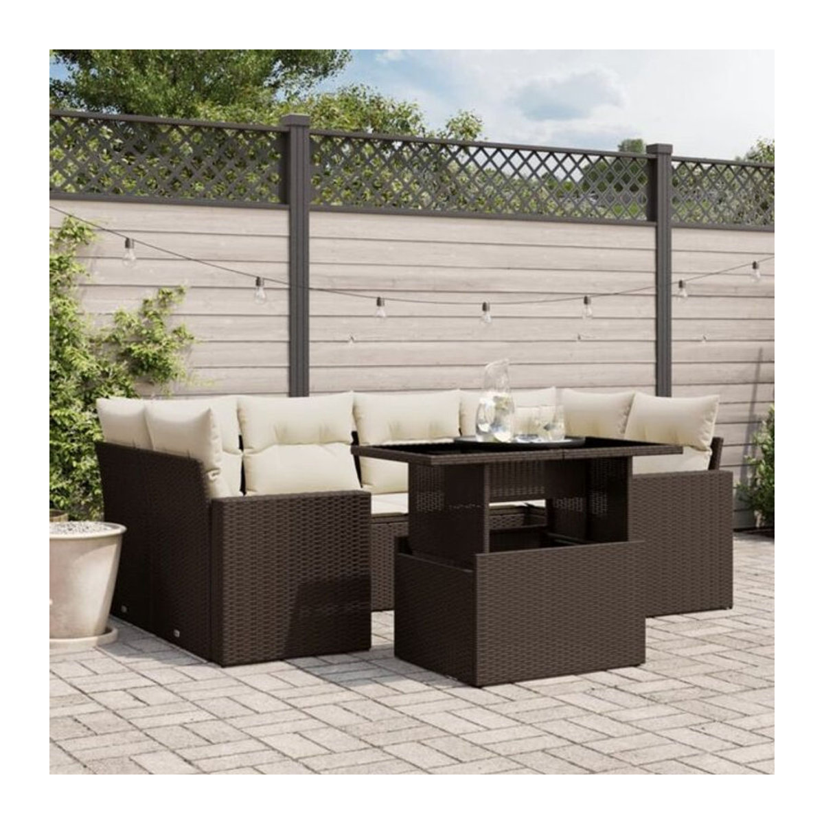 7-teilige Garten-Sofagarnitur mit Kissen aus Polyrattan in Braun von vidaxl - Bild 1