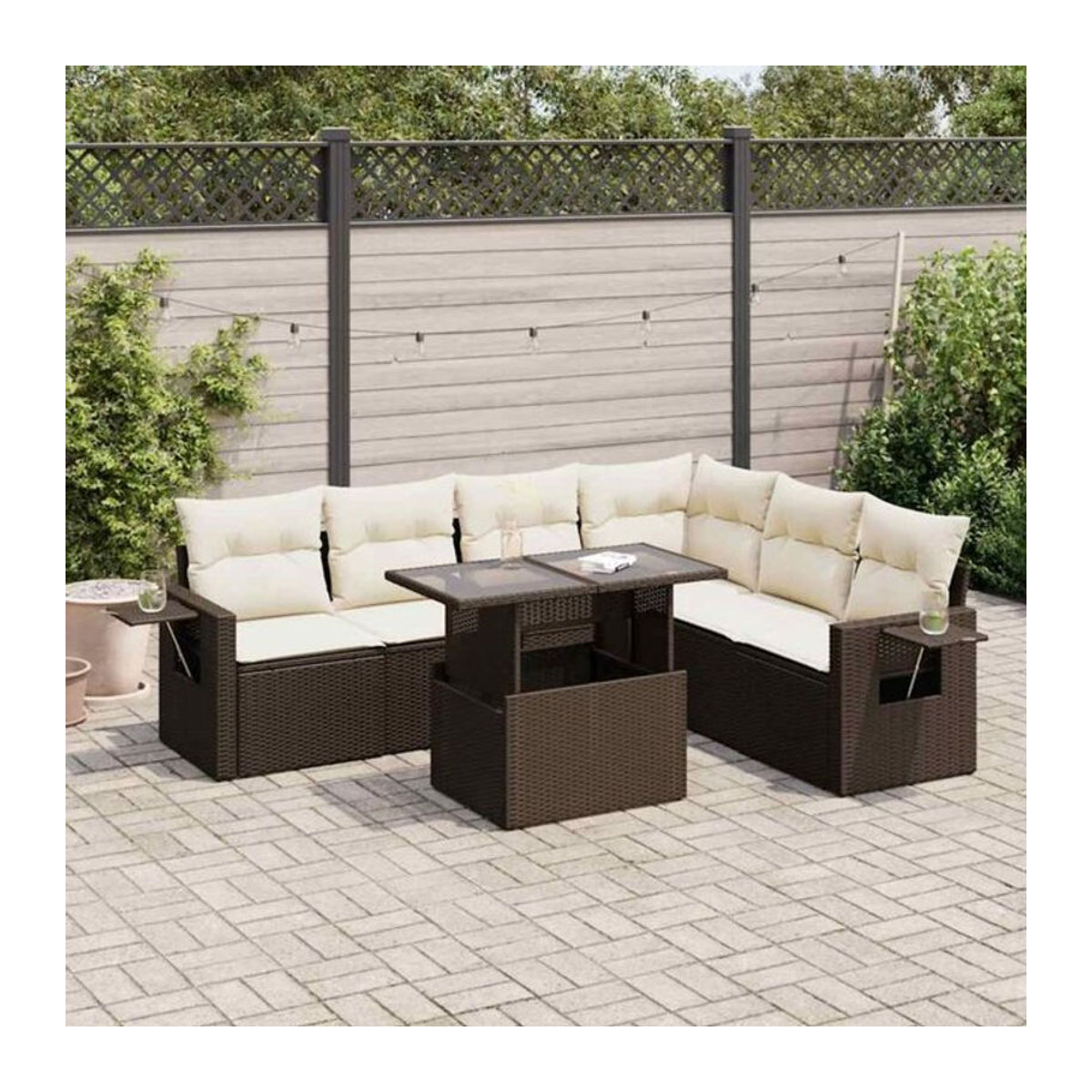 7-teilige Garten-Sofagarnitur mit Kissen aus Polyrattan in Braun von vidaXL - Bild 1