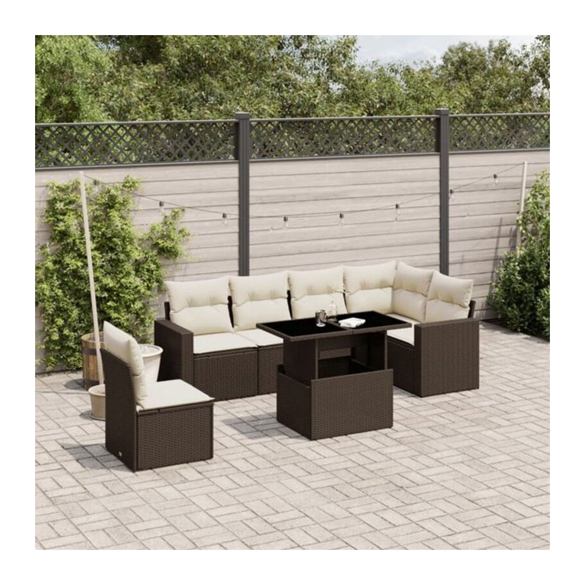 7-teilige Garten-Sofagarnitur mit Kissen aus Polyrattan in Braun von VIDAXL - Bild 1