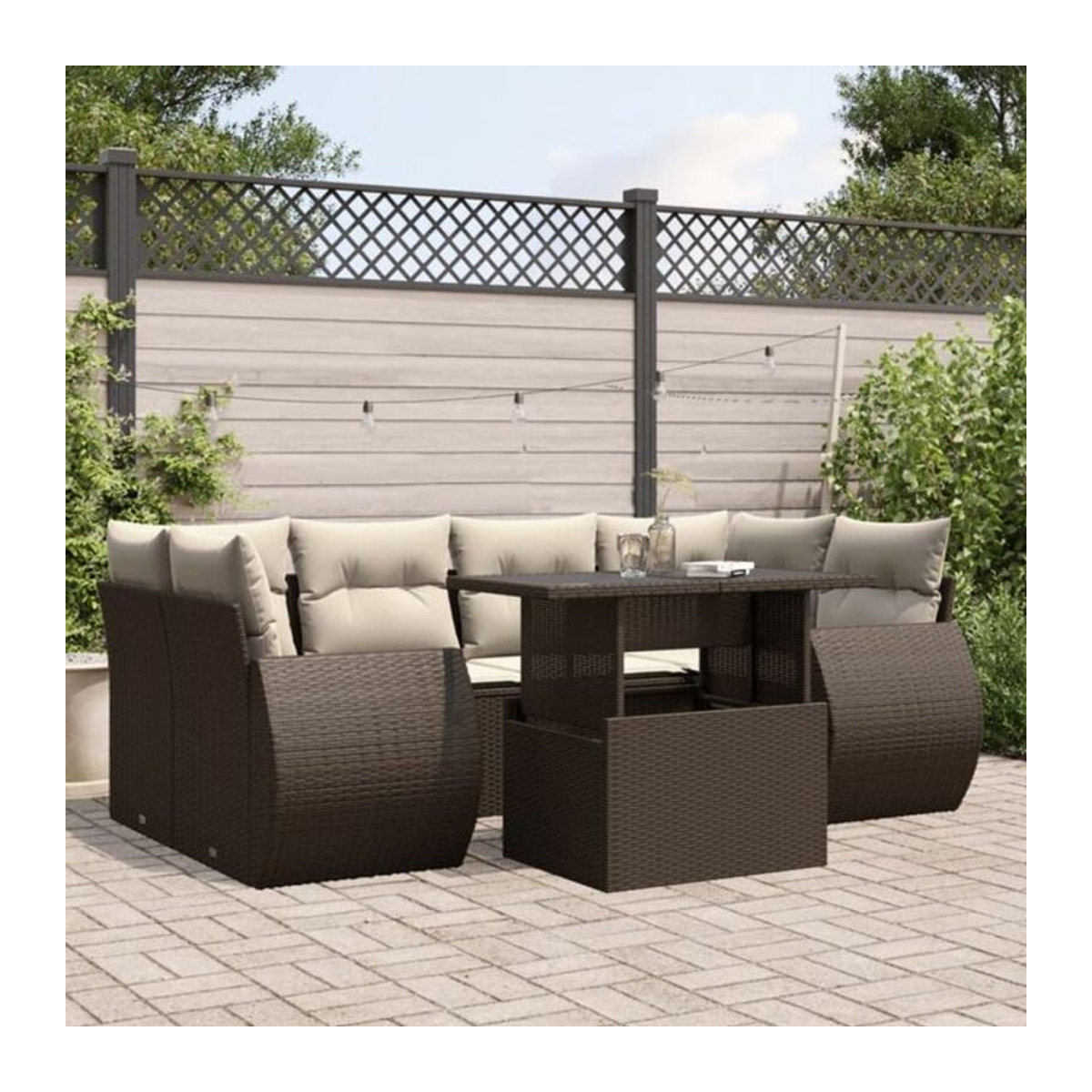 7-teilige Garten-Sofagarnitur mit Kissen aus Polyrattan in Braun von vidaxl - Bild 1