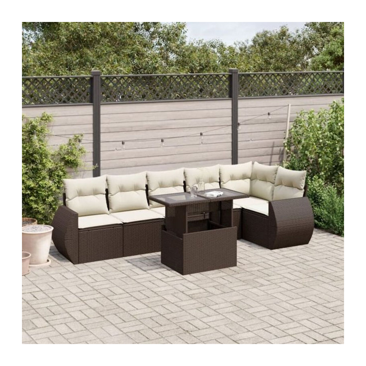7-teilige Garten-Sofagarnitur mit Kissen aus Polyrattan in Braun von vidaxl - Bild 1