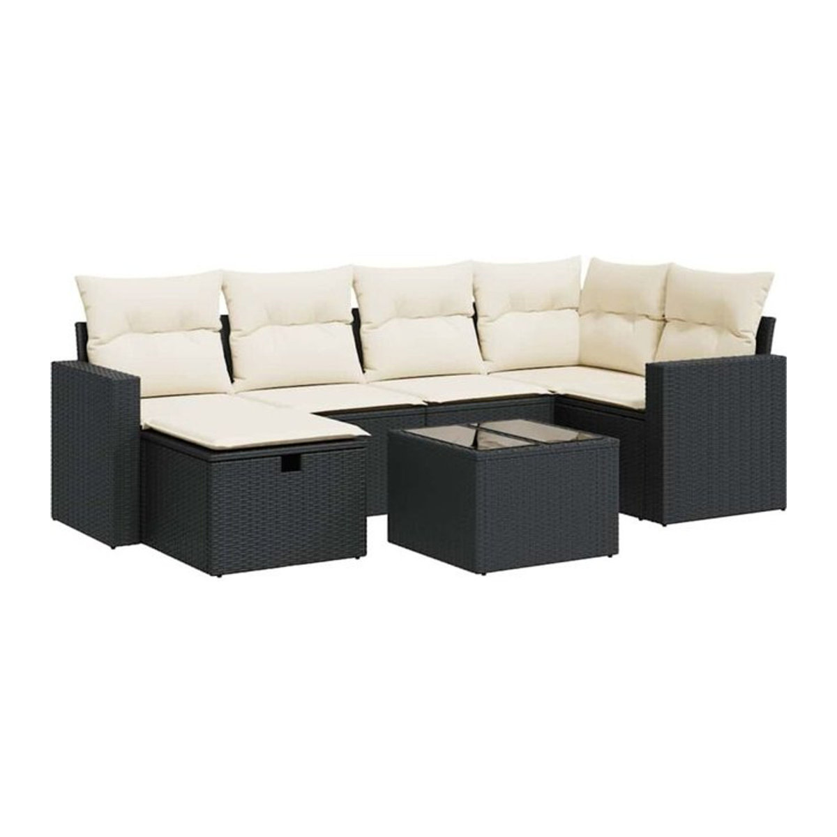 7-teilige Garten-Sofagarnitur mit Kissen aus Polyrattan in Schwarz von Vidaxl - Bild 1