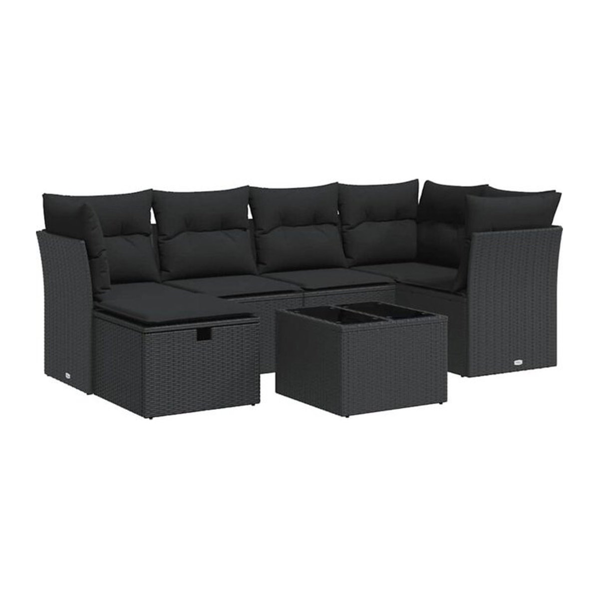 7-teilige Garten-Sofagarnitur mit Kissen aus Polyrattan in Schwarz von vidaxl - Bild 1