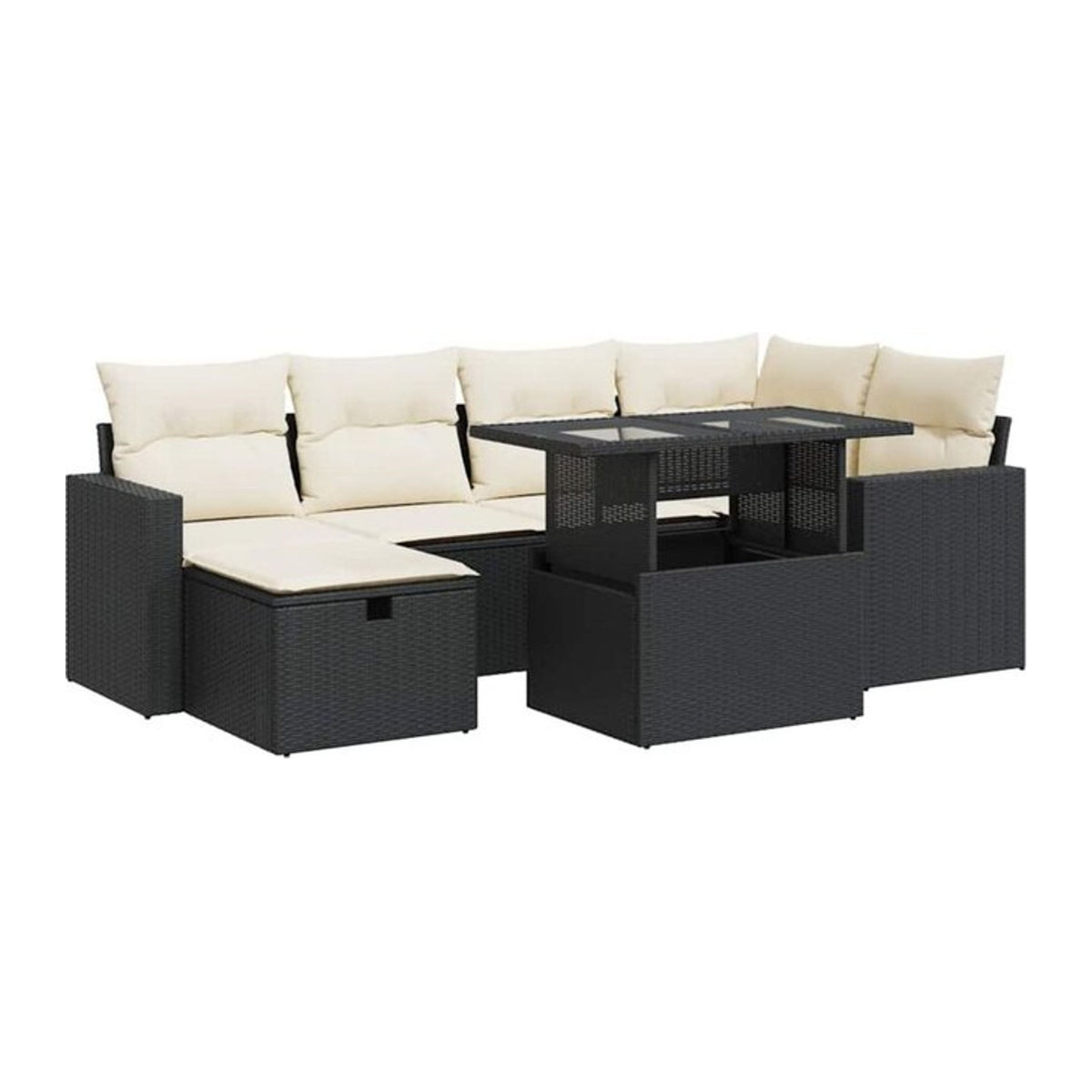 7-teilige Garten-Sofagarnitur mit Kissen aus Polyrattan in Schwarz von Vidaxl - Bild 1