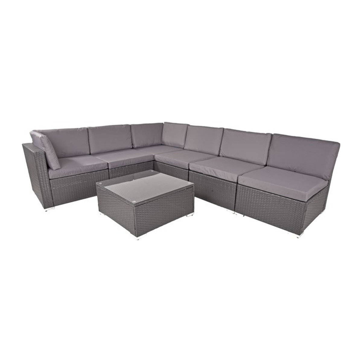 7-teilige Loungemöbel Sitzgruppe SANSIBAR von Garden Pleasure aus Polyrattan in Grau, rechteckig - Bild 1
