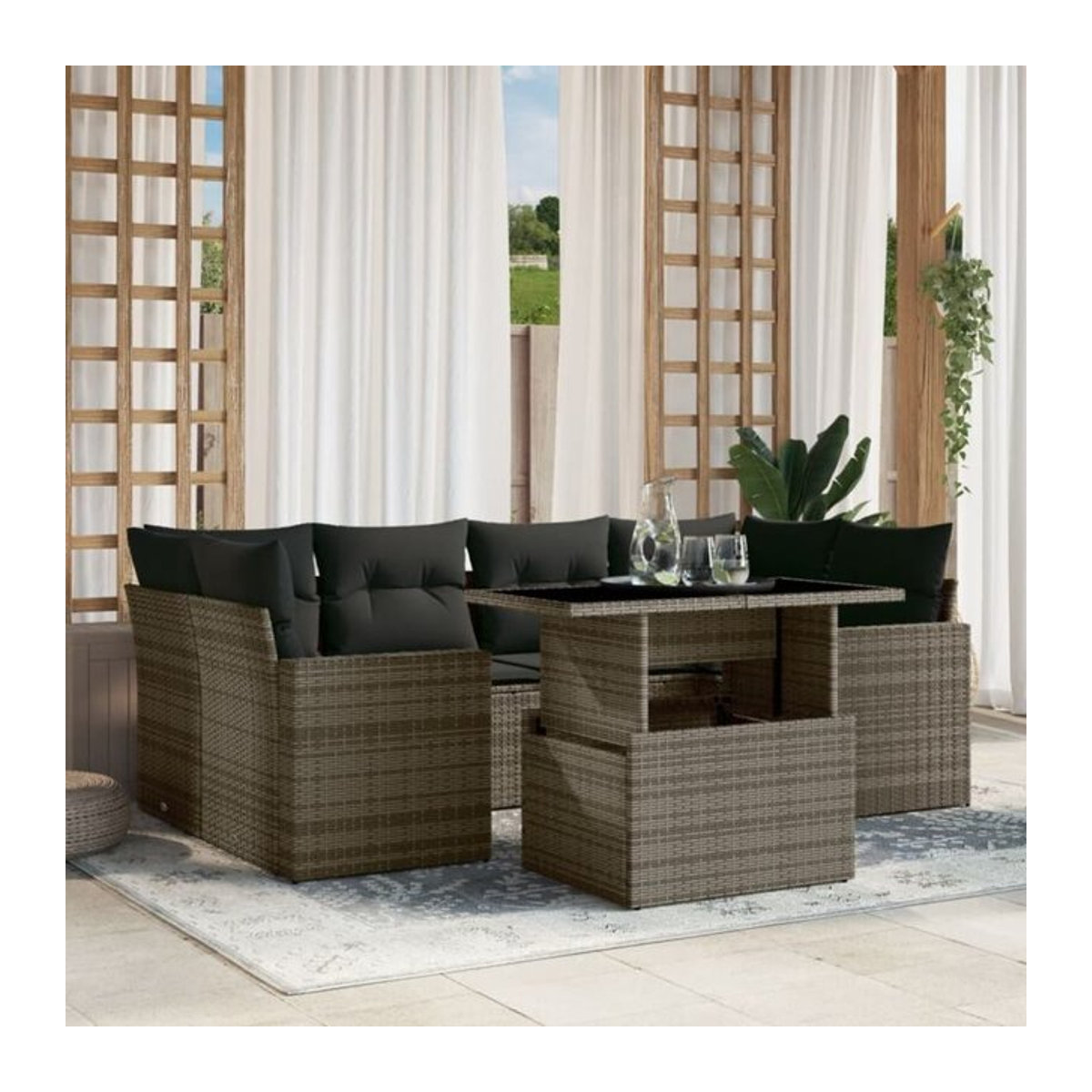 7-teilige moderne Garten-Sofagarnitur aus Poly-Rattan mit Kissen in Grau von vidaxl - Bild 1