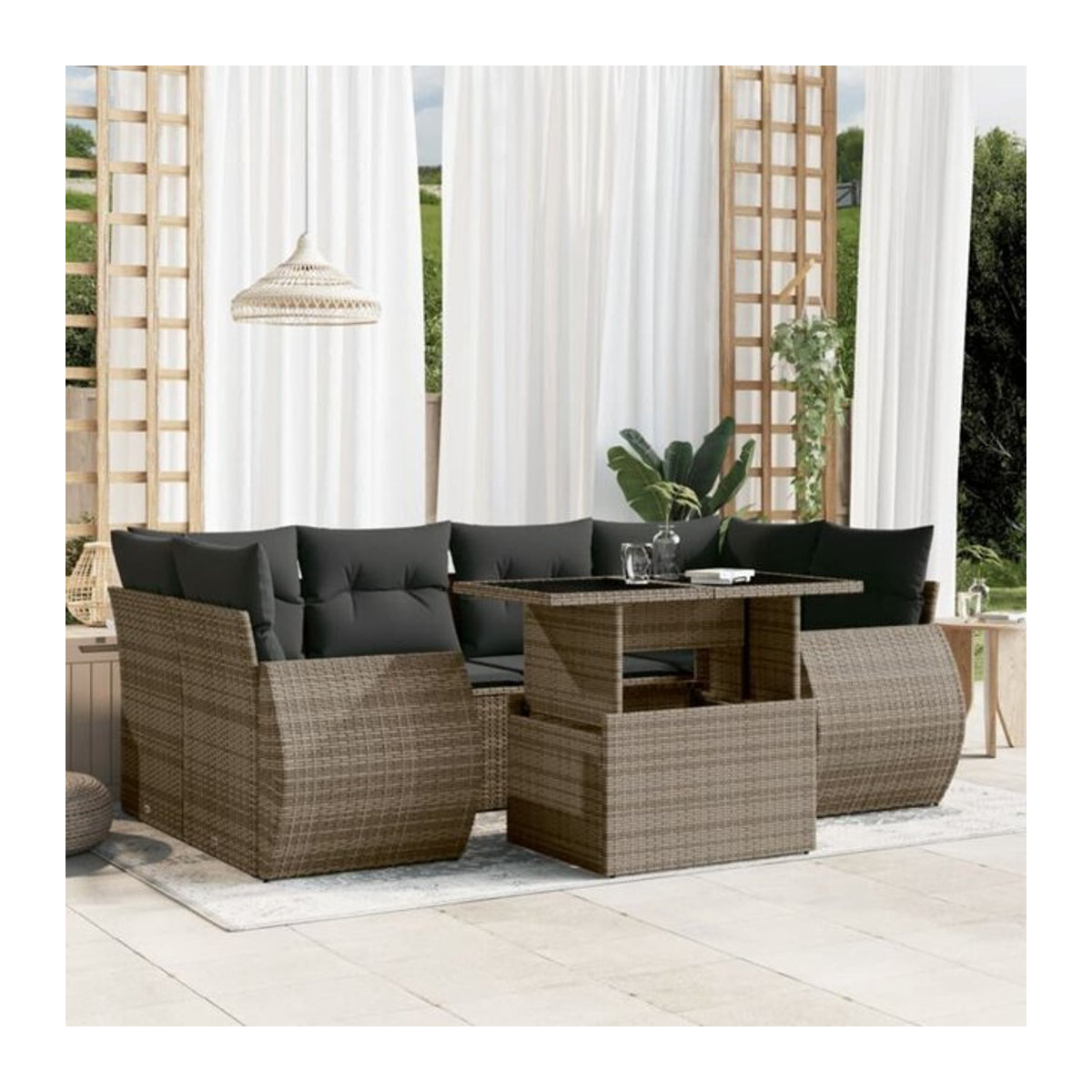 7-teilige moderne Garten-Sofagarnitur aus Poly-Rattan mit Kissen in Grau von vidaxl - Bild 1