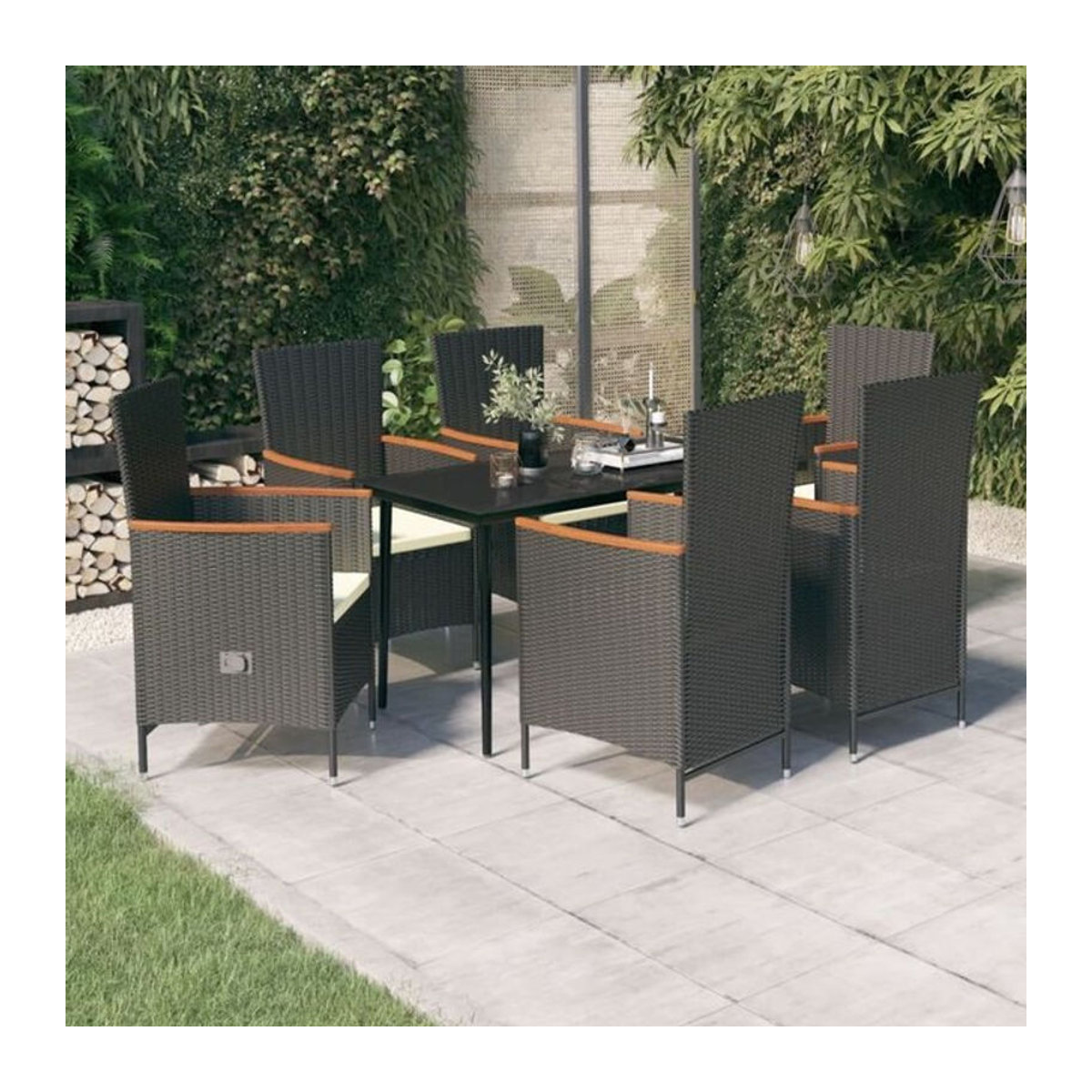 7-teiliges Gartenmöbel-Set aus Polyrattan mit Kissen in Schwarz und Beige von Vidaxl - Bild 1