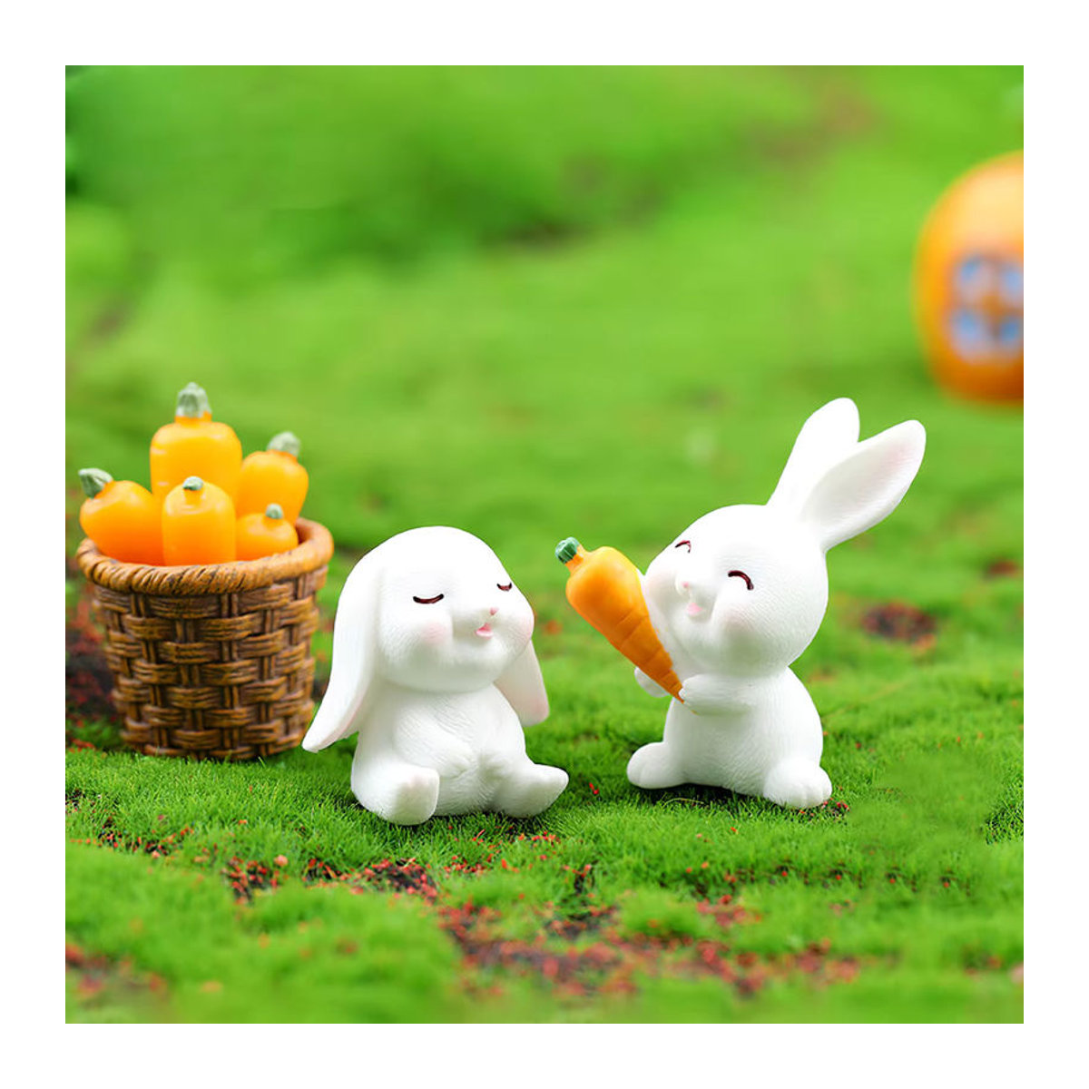 7-teiliges Set weiße Mini-Kaninchen Statuen aus Kunstharz als süße Osterdekoration - Bild 4