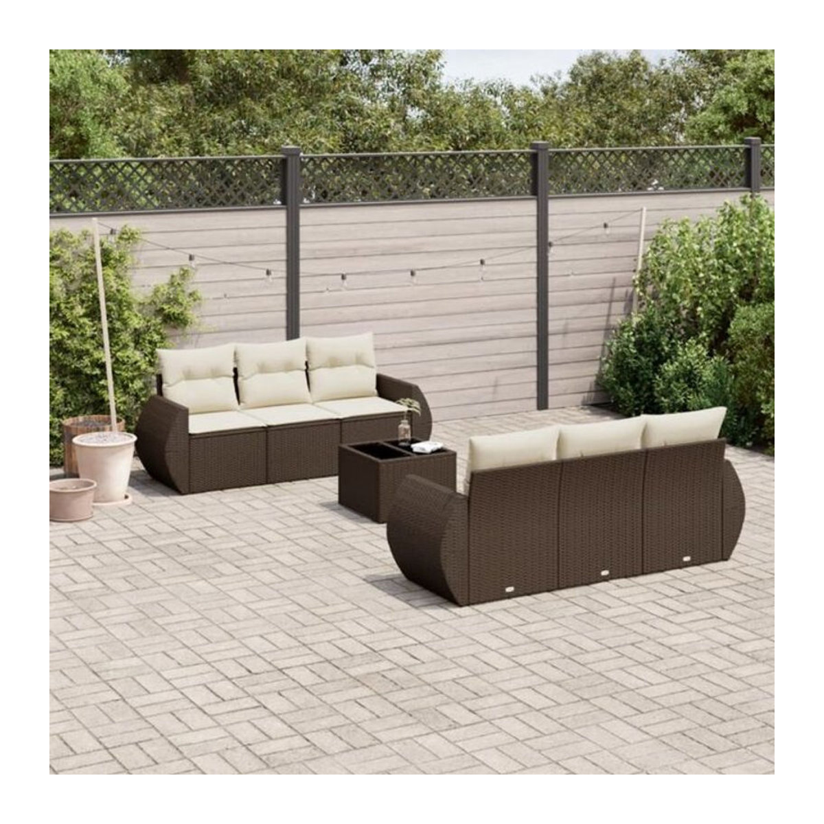 7-tlg. Garten-Sofagarnitur aus Polyrattan mit Kissen in Braun und Beige von vidaxl - Bild 1
