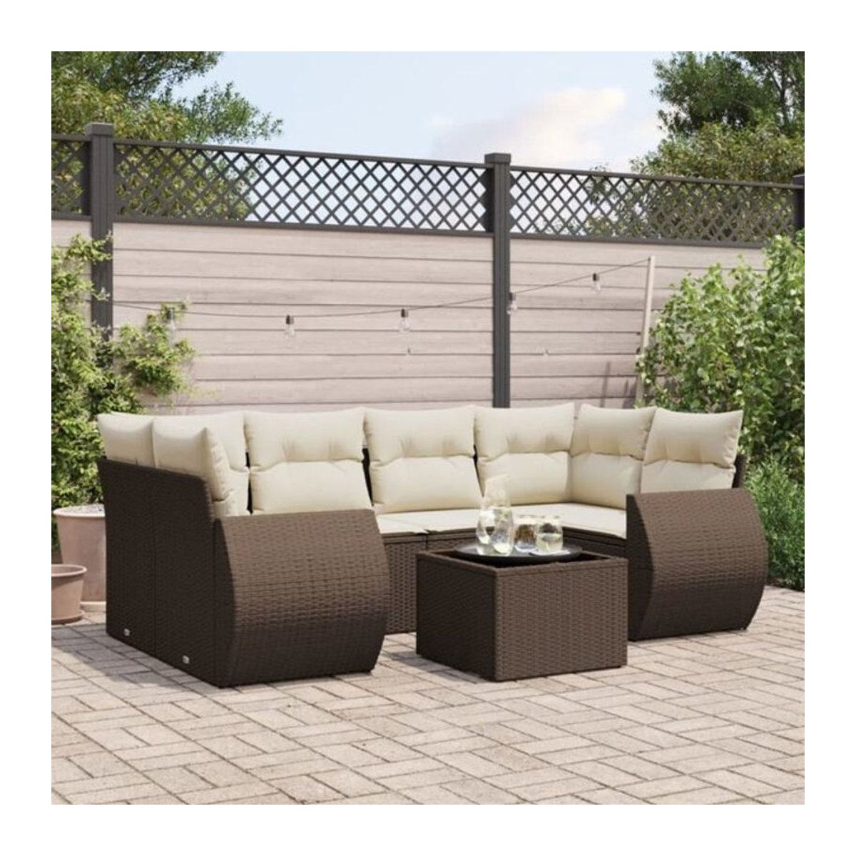 7-tlg. Garten-Sofagarnitur aus Polyrattan mit Kissen in Braun und Beige von VIDAXL - Bild 1