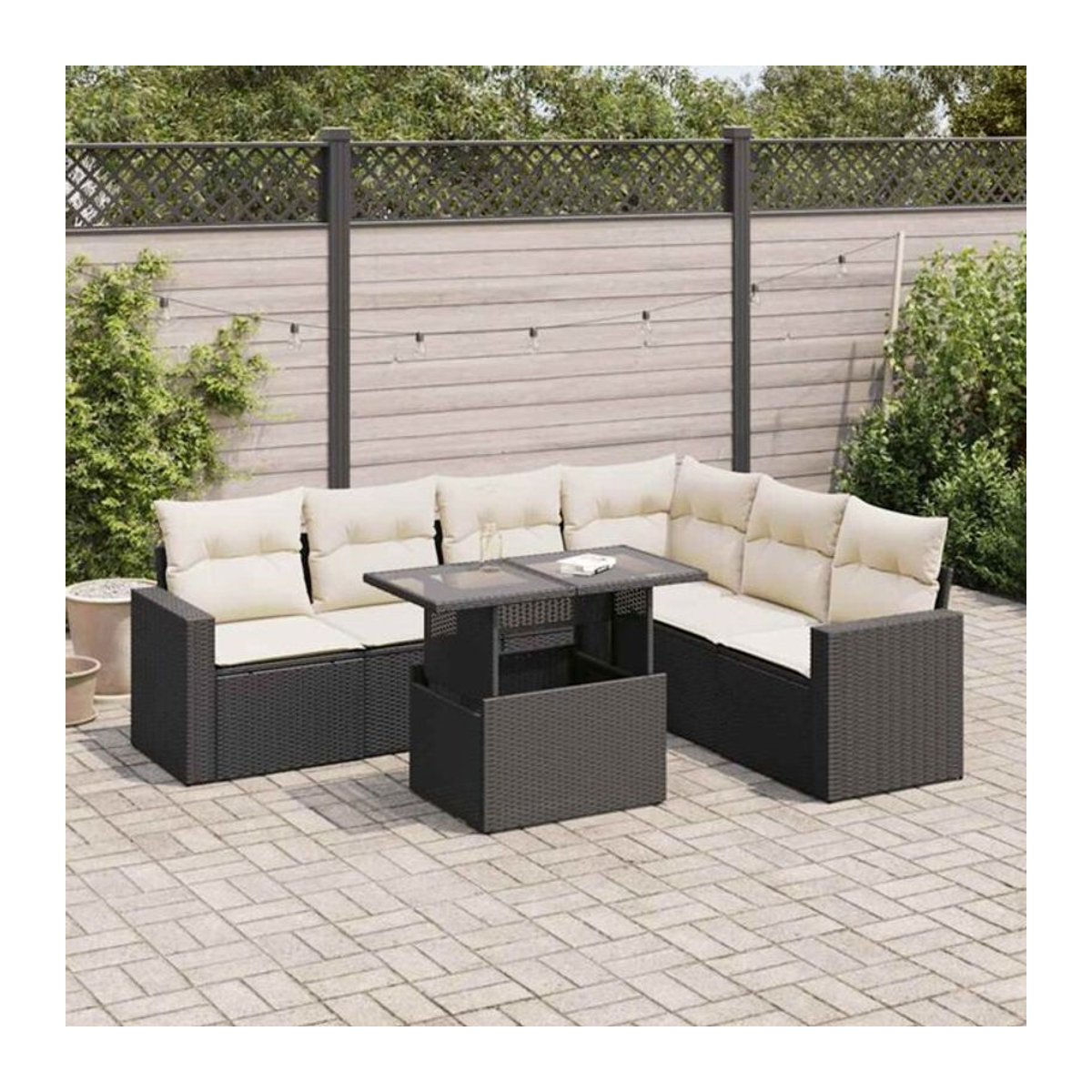 7-tlg. Garten-Sofagarnitur aus Polyrattan mit Kissen in Schwarz und Beige von vidaxl - Bild 1
