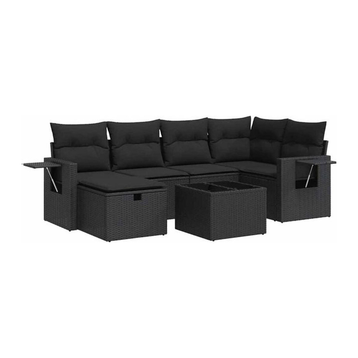 7-tlg. Garten-Sofagarnitur aus Polyrattan mit Kissen in Schwarz von vidaxl - Bild 1