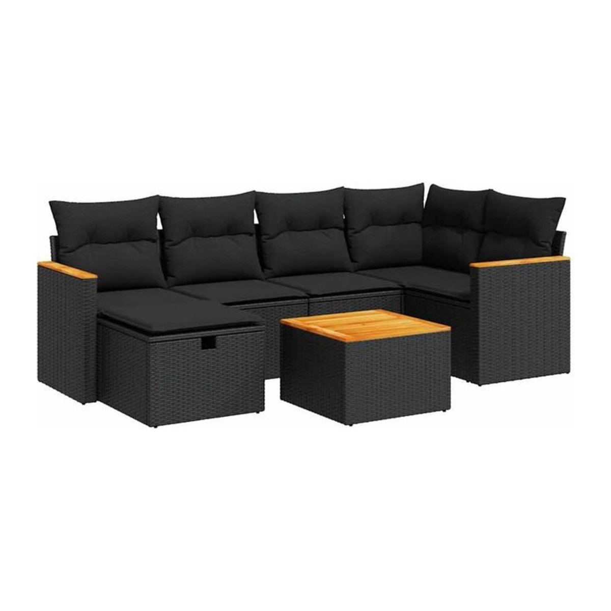 7-tlg. Garten-Sofagarnitur aus Polyrattan mit Kissen in Schwarz von vidaxl - Bild 1