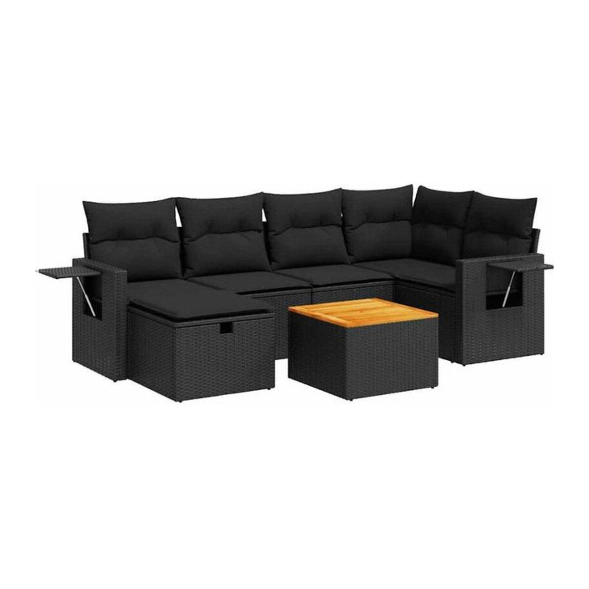 7-tlg. Garten-Sofagarnitur aus Polyrattan mit Kissen in Schwarz von vidaxl - Bild 1
