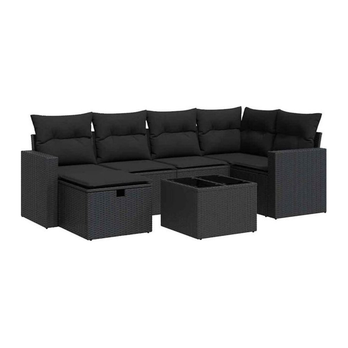7-tlg. Garten-Sofagarnitur aus Polyrattan mit Kissen in Schwarz von vidaxl - Bild 1