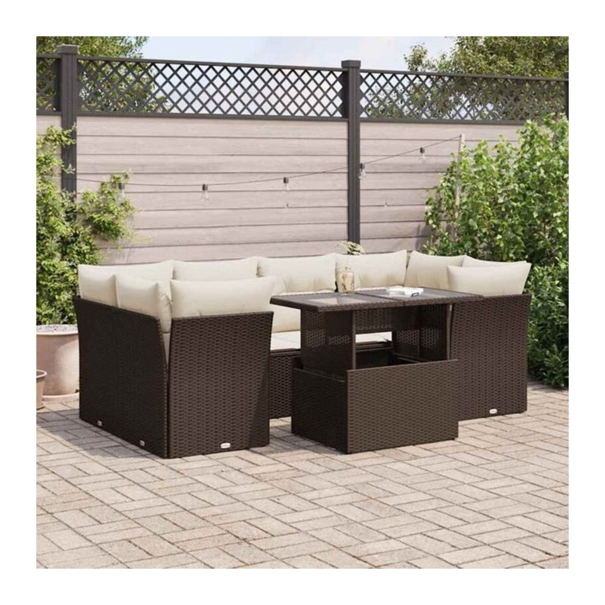 7-tlg. Garten-Sofagarnitur mit Kissen aus Polyrattan in Braun von vidaXL - Bild 1